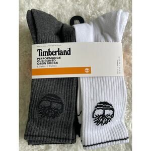 Timberland Performance Cushioned Crew Socks 6 Pairs NEW Mens Gray Black White